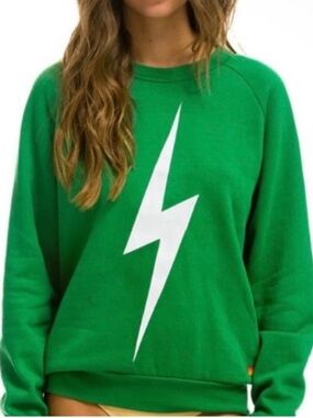 Aviator Nation Green Bolt Raglan Sleeve Sweatshirt Size XL